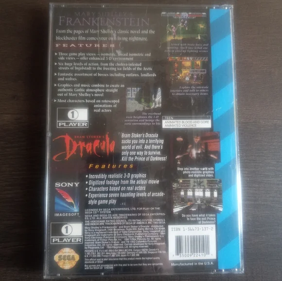 1993 Mary Shelley's Frankenstein &Bram Stoker's Dracula Sega CD Double Deal NWT